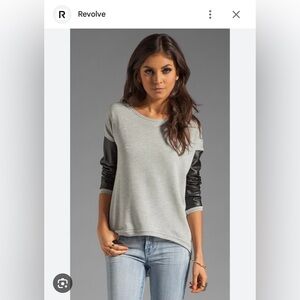 Generation Love boho gray sweatshirt with faux leather sleeves, size M/L